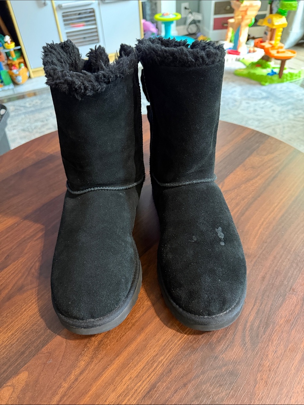 UGG Bailey Bow Tall Black Suede Sheepskin Boots Women’s Size 11 Triple Bow